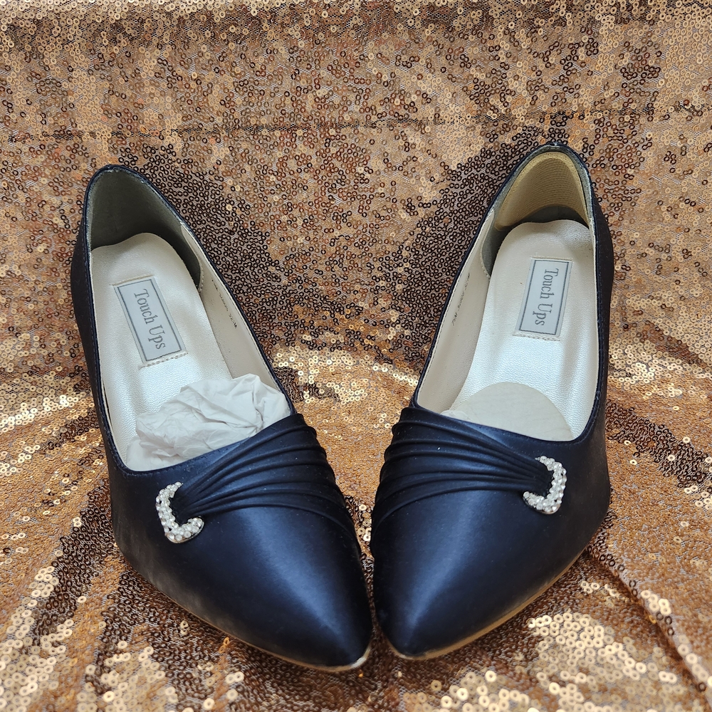 Touch Ups Navy Blue Rhinestone Buckle Heels